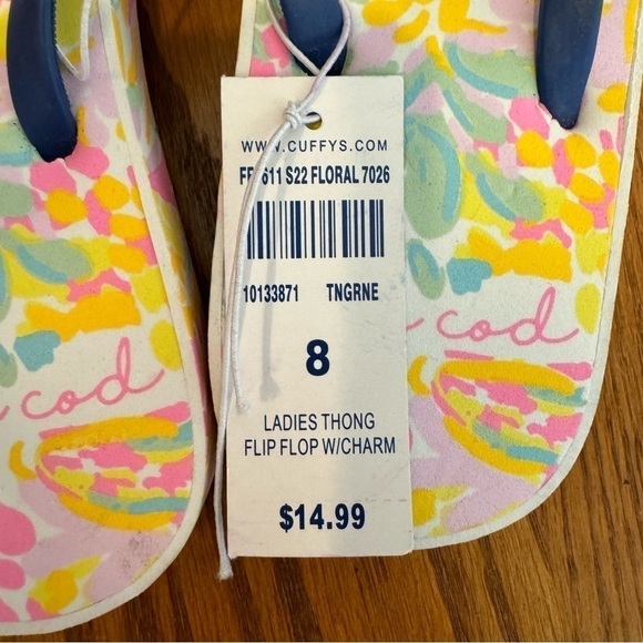 🌈 6/$60 Cuffy’s Cape Cod Thong Flip Flops Starfish Navy Blue Floral Print Size 8 - Picture 6 of 7